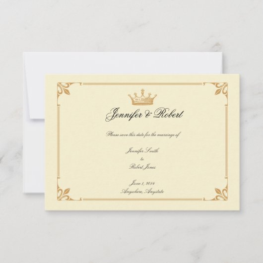 Kronregulierung in Gold und Elfenbein Save the Dat Date (Vorderseite)