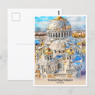 Kronstadt Naval Cathedral Travel Place Wasserfarbe Postkarte