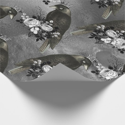 Krönte Schwarze Vögel und weiße Blume auf Grau Geschenkpapier (Ecke)