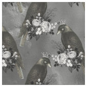 Krönte Schwarze Vögel und weiße Blume auf Grau Stoff (Nahaufnahme)