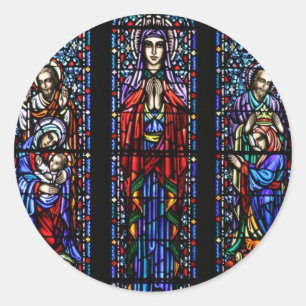 Krönung der Mary-Buntglas-Kunst Runder Aufkleber