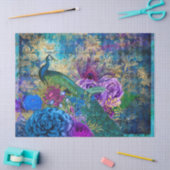 Krönung Pfau auf Blauem Lila Blumendekoupage Seidenpapier (Basteln)