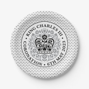 Krönungsemblem des Königs Charles III Pappteller