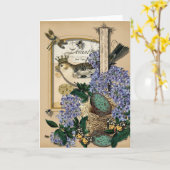 Kronvögel im Nest - Vintage Blindnote Karte (Gelbe Blume)