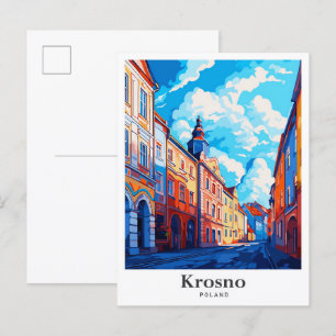 Krosno Polen Vintage-Reiseportrait-Illustration Postkarte