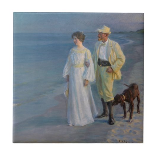 Kroyer - Der Künstler und seine Ehefrau am Strand Fliese (Vorderseite)
