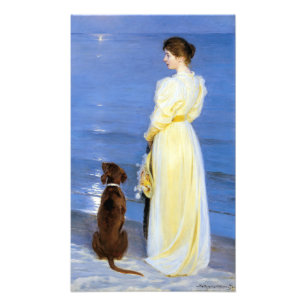 Kroyer - Die Frau des Künstlers und Hund am Strand Fotodruck