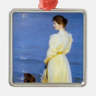 Kroyer - Die Frau des Künstlers und Hund am Strand Ornament Aus Metall