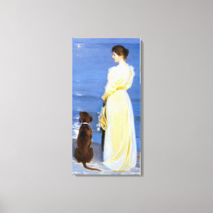 Kroyer - Die Frau des Künstlers und Hund am Ufer Leinwanddruck