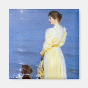 Kroyer - Die Frau des Künstlers und Hund am Ufer Magnet
