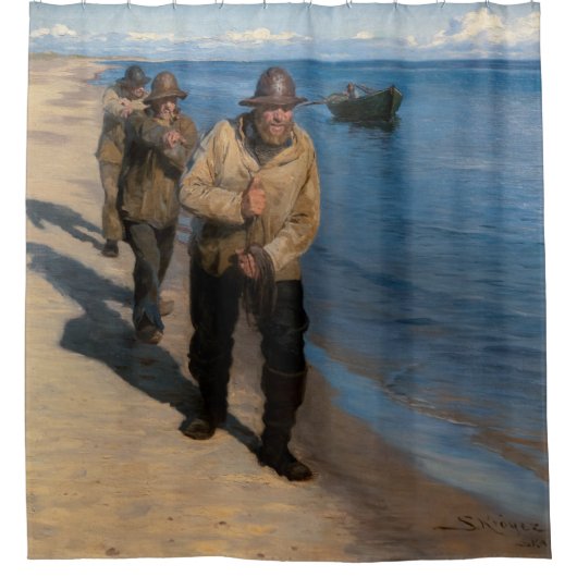 Kroyer - Drei Fischer ziehen ein Boot Duschvorhang (Vorderseite)