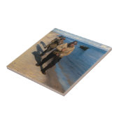 Kroyer - Drei Fischer ziehen ein Boot Fliese (Seite)