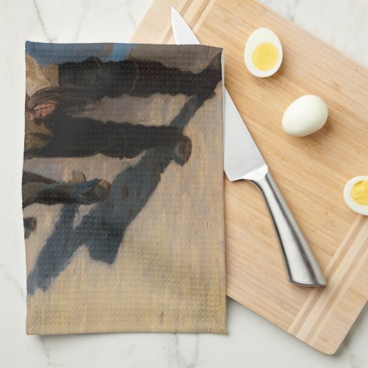 Kroyer - Drei Fischer ziehen ein Boot Geschirrtuch (Viertel Falte)