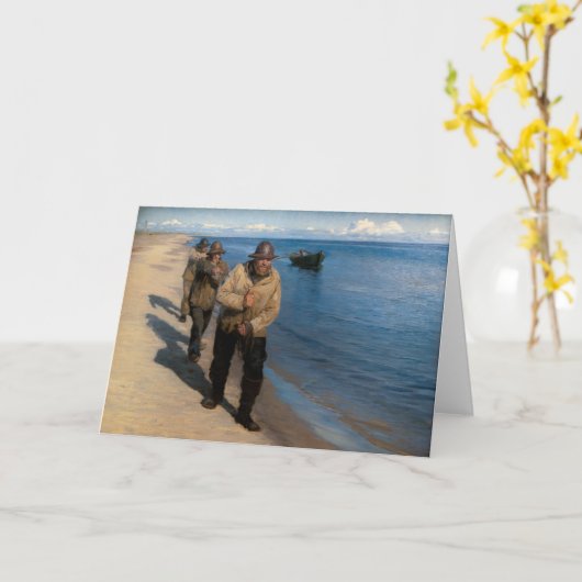 Kroyer - Drei Fischer ziehen ein Boot Karte (Gelbe Blume)