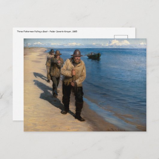Kroyer - Drei Fischer ziehen ein Boot Postkarte (Vorne/Hinten)