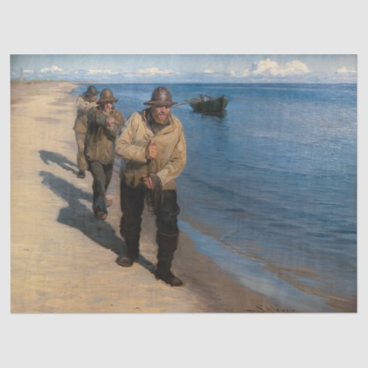 Kroyer - Drei Fischer ziehen ein Boot Seidenpapier (Vorderseite)