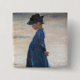 Kroyer - Little Girl stehend am Skagen Beach Button