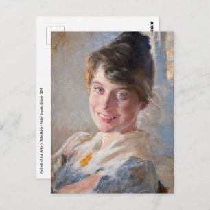 Kroyer - Portrait der Ehefrau Marie der Künstlerin Postkarte