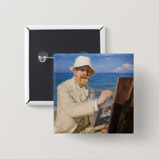 Kroyer - Selbstportrait am Strand von Skagen Button (Vorne & Hinten)