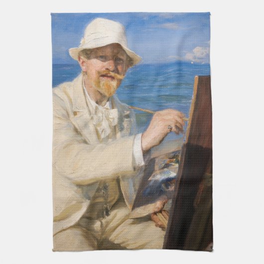 Kroyer - Selbstportrait am Strand von Skagen Geschirrtuch (Vertikal)