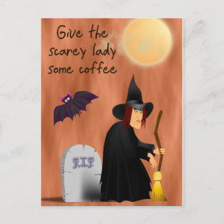 Krude Hexe vor Kaffeekarte Postkarte