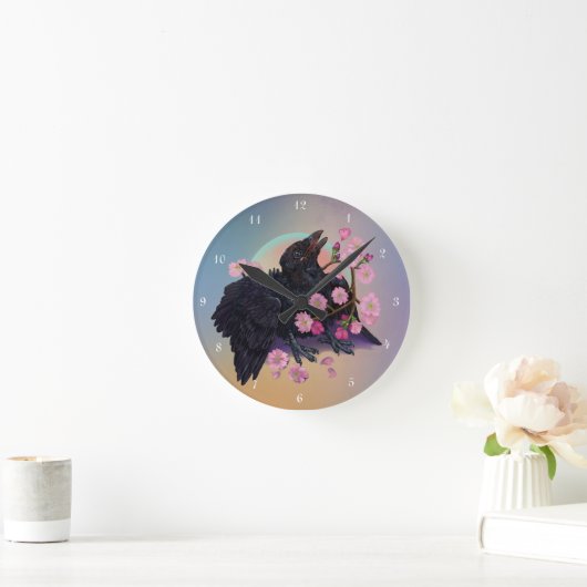 Kruge mit Apfelblüten Runde Wanduhr (Zuhause)