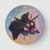 Kruge mit Apfelblüten Runde Wanduhr (Vorderseite)