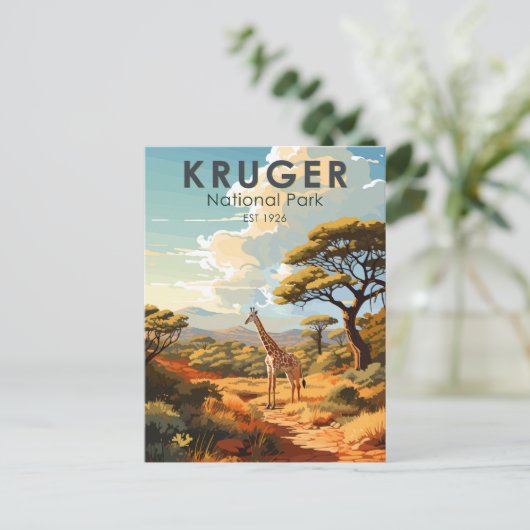 Kruger Nationalpark Südafrika Giraffe Vintag Postkarte (Stehend Vorderseite)