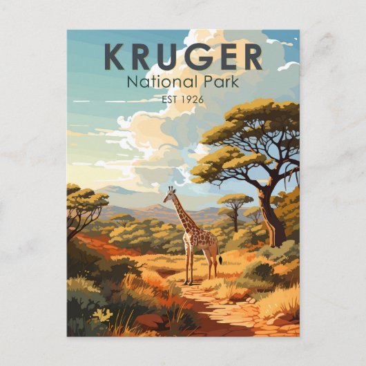 Kruger Nationalpark Südafrika Giraffe Vintag Postkarte (Vorderseite)