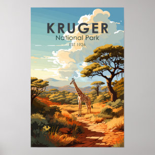 Kruger Nationalpark Südafrika Giraffe Vintage Poster