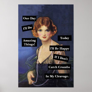 Krümel in meinem Dekolleté Vintage-Dame Lustig Poster