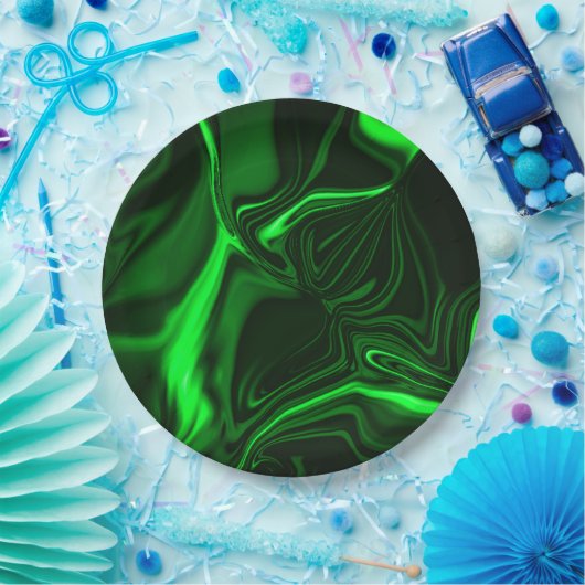 Krümmungen oder Wellen grün metallisch, tief dunke Pappteller (Party)