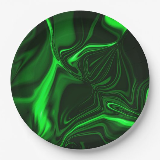 Krümmungen oder Wellen grün metallisch, tief dunke Pappteller (Vorderseite)