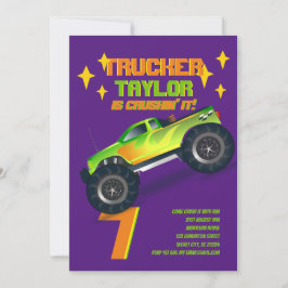 KRUSHING IT Monster Truck Neon Geburtstagsparty Ki Einladung