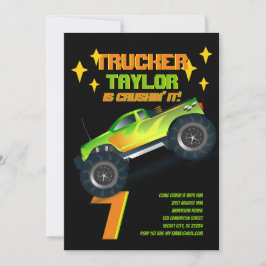 KRUSHING IT Monster Truck Neon Geburtstagsparty Ki Einladung