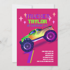 KRUSHING IT Monster Truck Neon Geburtstagsparty Pi Einladung