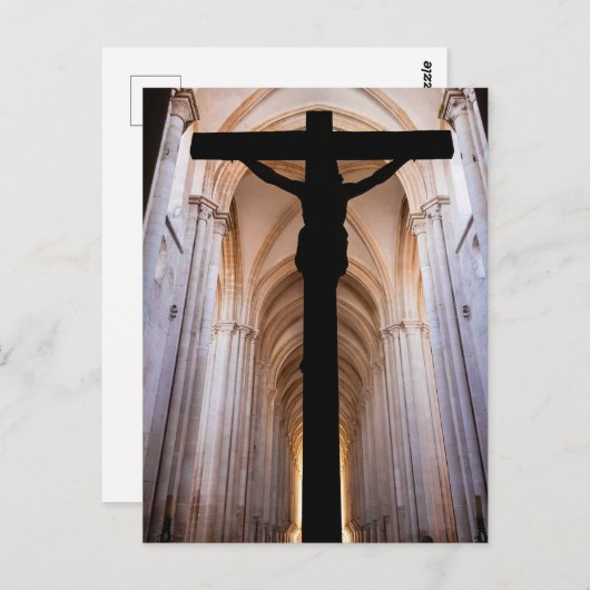 Kruzifix mit Jesus Christus. Gothic Alcobaca Abbey Postkarte (Vorne/Hinten)