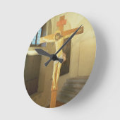 Kruzifix (Tempera auf Holz) Runde Wanduhr (Winkel)