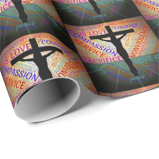 Kruzifix/Wörter Umschlagpapier Geschenkpapier (Rolleneckpunkt)