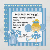 KRW Blue Cheerleader Birthday Party Einladung (Vorne/Hinten)