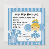 KRW Blue Cheerleader Birthday Party Einladung (Vorderseite)