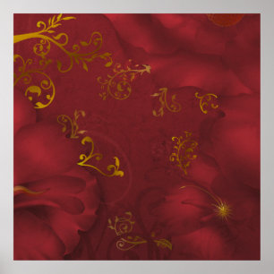 KRW-Bordeaux-Fantasie-Blumenkunst-Plakat/Druck Poster