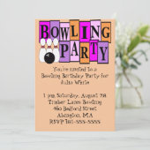 KRW Bowling Birthday Party Einladung (Stehend Vorderseite)