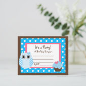 KRW Brown & Blue Polka Dot Owl Blank Party Einladu Einladung (Stehend Vorderseite)