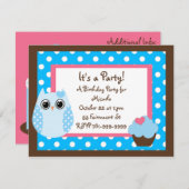 KRW Brown & Blue Polka Dot Owl - Einladung zum Geb (Vorne/Hinten)