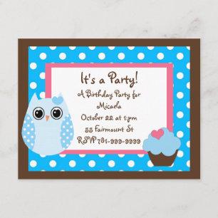 KRW Brown & Blue Polka Dot Owl - Einladung zum Geb