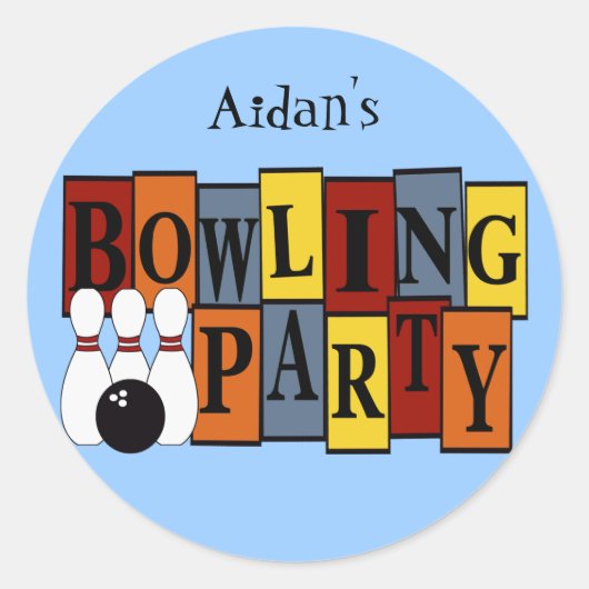 KRW Custom Bowling Birthday Party Runder Aufkleber (Vorderseite)