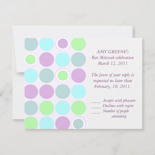 KRW Custom Modern Spots Bat Mitzvah Response Card RSVP Karte (Vorderseite)