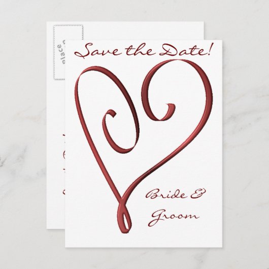 KRW Custom Stylized Red Heart Save the Date Ankündigungspostkarte (Vorne/Hinten)