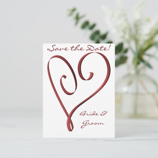 KRW Custom Stylized Red Heart Save the Date Ankündigungspostkarte (Stehend Vorderseite)